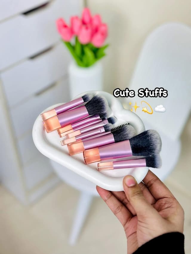 Travelling make up brush set pink